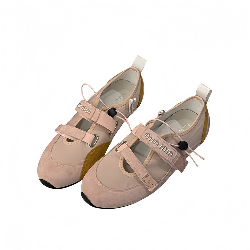Women's Color Matching Flat Mary Jane Velcro Soft Bottom Low-cut Sneakers