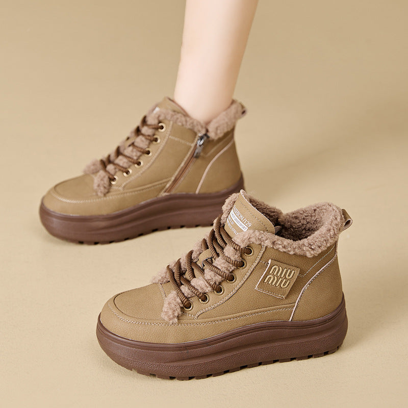 Women's Berber Fleece Warm Martin Fleece-lined Thick Retro Bottom Snow Boots