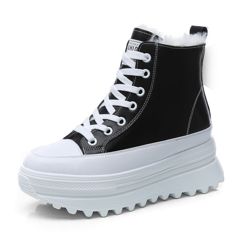 Women's Muffin Height Increasing Insole Cowhide Ankle Boots