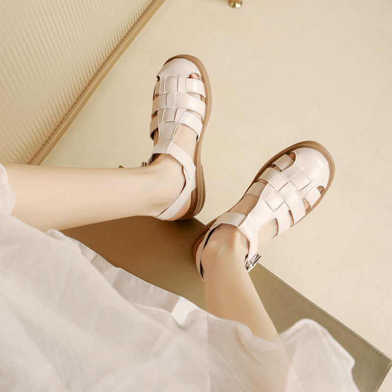Women's Toe Roman Summer Cowhide Platform Fairy Sandals