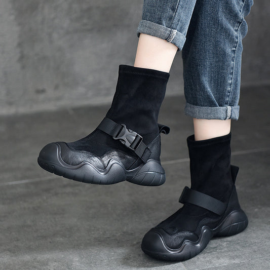 Riding First Layer Cowhide Retro Style Thick Bottom Boots