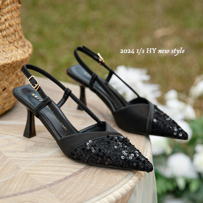 Women's Stitching Closed Toe Sheepskin Pointed Back Sandals