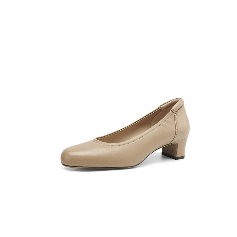 Women's Sheepskin Chunky Pumps Spring Simple Low-cut Slip-on Women's Fashion Shoes