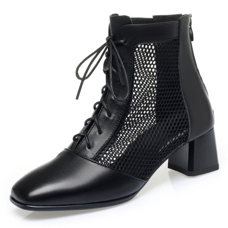 Women's Soft Mesh Martin Short Spring Chunky Boots