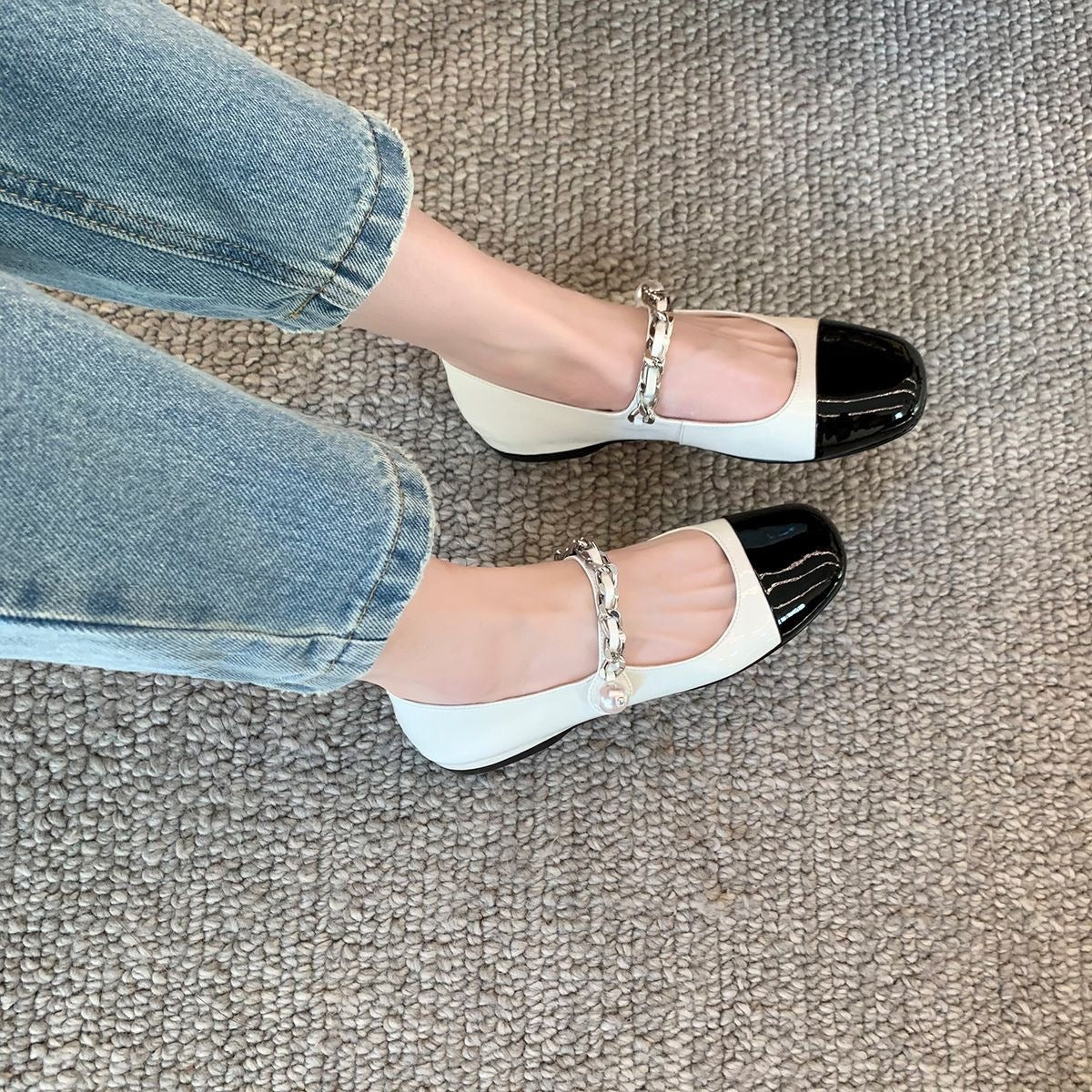 Pearl Flat Gentle Mary Jane Chunky Casual Shoes