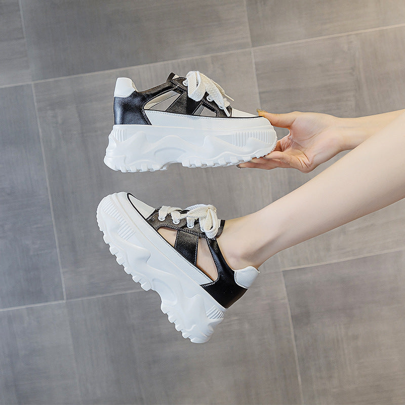 Women's Platform Roman Style White Hole Sandals