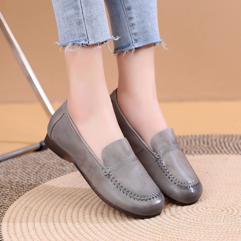 Women's Cowhide Slip-on Lazy Shallow Mouth Pregnant Casual Shoes