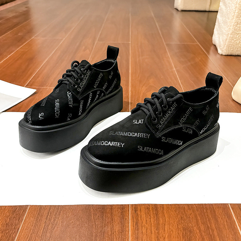 Women's British Small Height Increasing Platform Authentic Square Women's Fashion Shoes