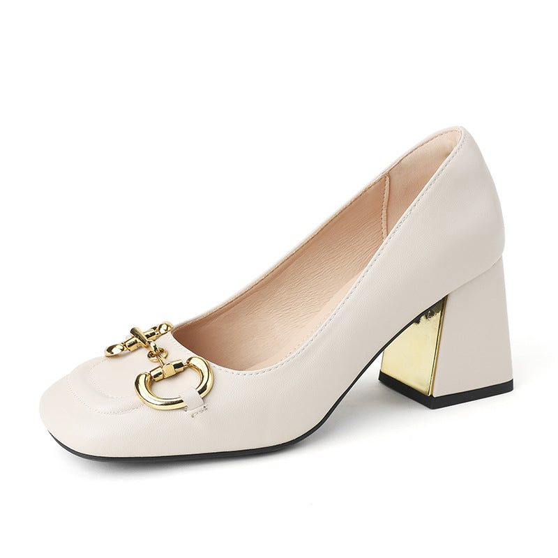 Women's High Square Toe Low-cut Mary Jane Metal Heels