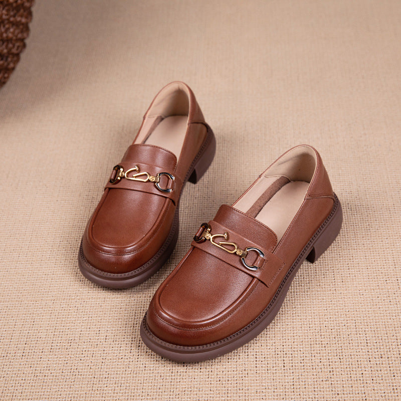 Women's First Layer Cowhide One Pedal British Style Loafers