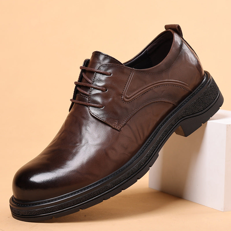 Men's Genuine Business Wear Breathable Platform Big Head Trendy Men's Casual Leather Shoes