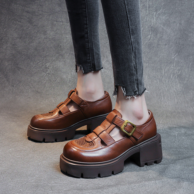 Women's Top Layer Cowhide Summer Height Increasing Sandals