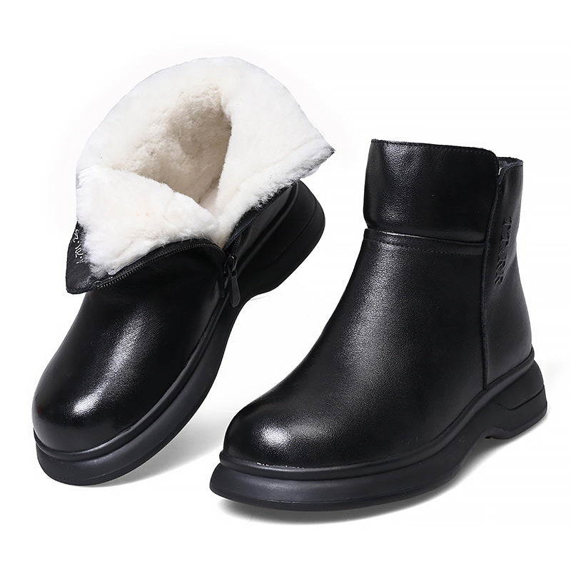 Women's Layer Cowhide Thickened Wool Mother Fur Integrated Snow Boots