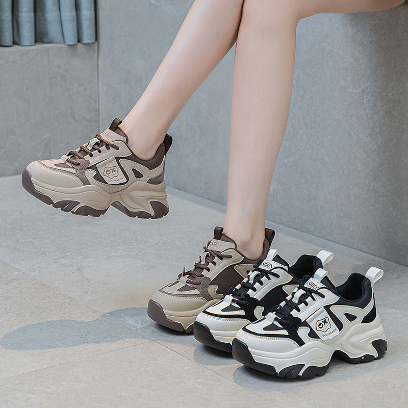 Women's Dad Lightweight Comfortable Platform Height Increasing Leather Shoes