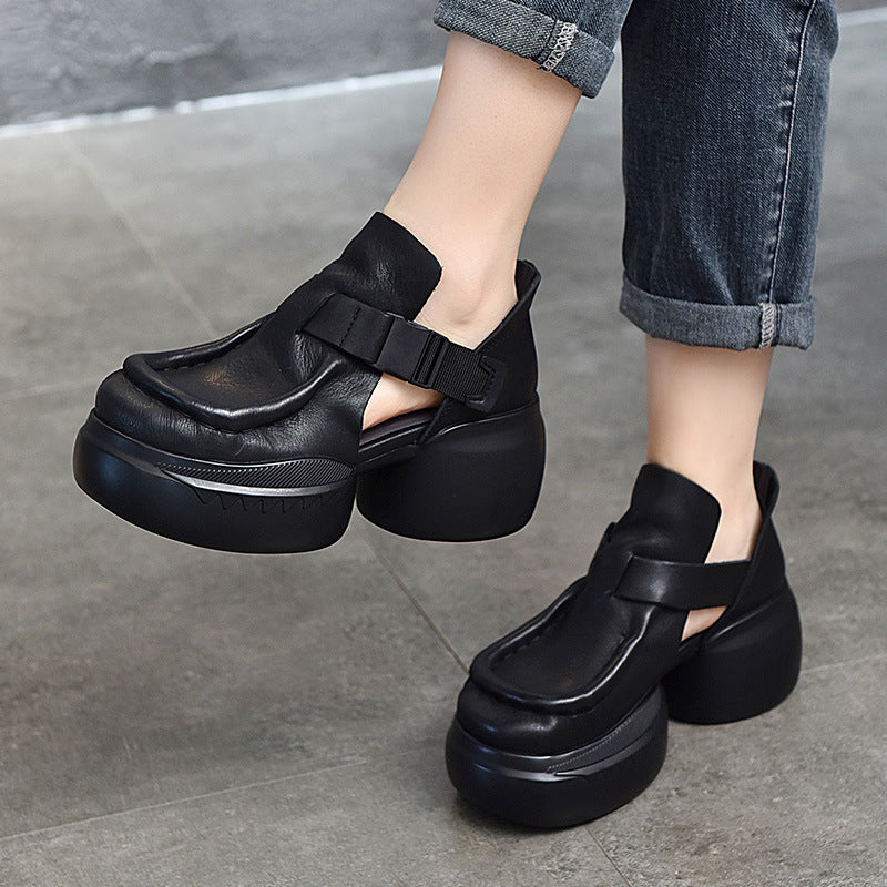 Layer Cowhide Vintage Summer Thick Bottom Waterproof Platform Closed Sandals