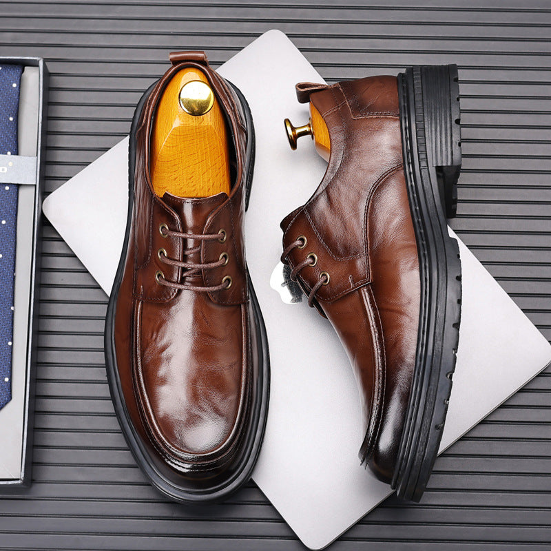 Men's First Layer Cowhide Big Head Thick-soled Business Leather Shoes