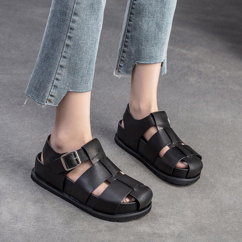 Women's Toe Hollow Breathable Platform Buckle Roman Sandals