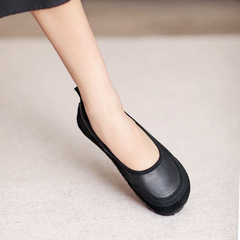 Women's Retro Genuine Shallow Mouth Soft Bottom Casual Shoes