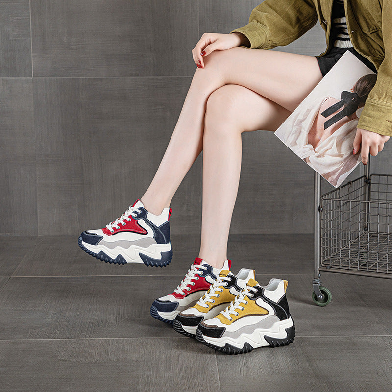 Women's Clunky Platform Wedge Single-layer Ankle Color Matching Casual Shoes