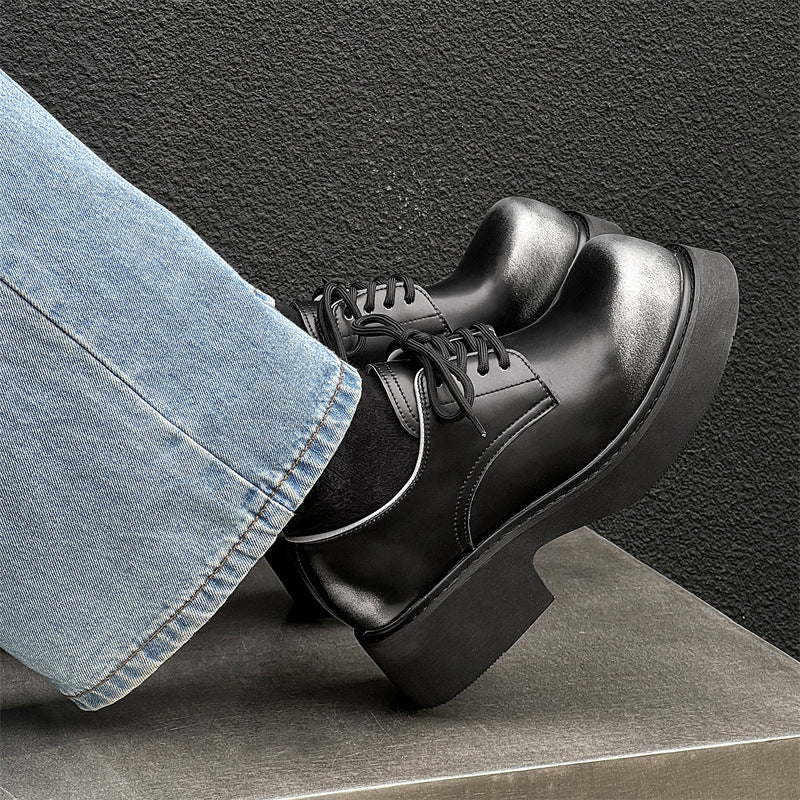 Men's Toe Warped Head Thick Sole Increased Leather Shoes
