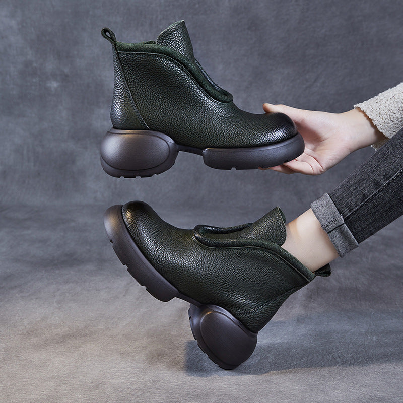 Women's Thick-soled Retro Artistic Round Head High Side Zipper Boots