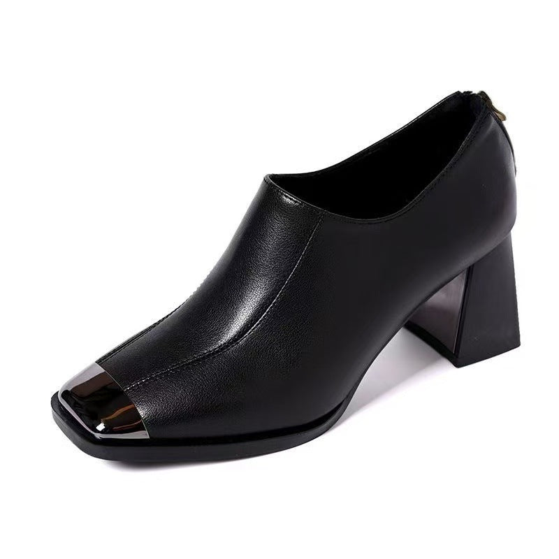 Women's French Style Square Toe Retro High Deep Mouth Pumps Women's Fashion Shoes