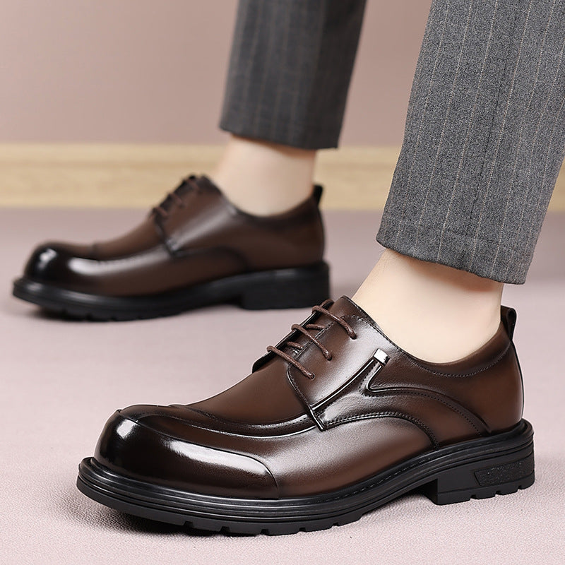 Men's Autumn Business Green Big Head Platform Leather Shoes