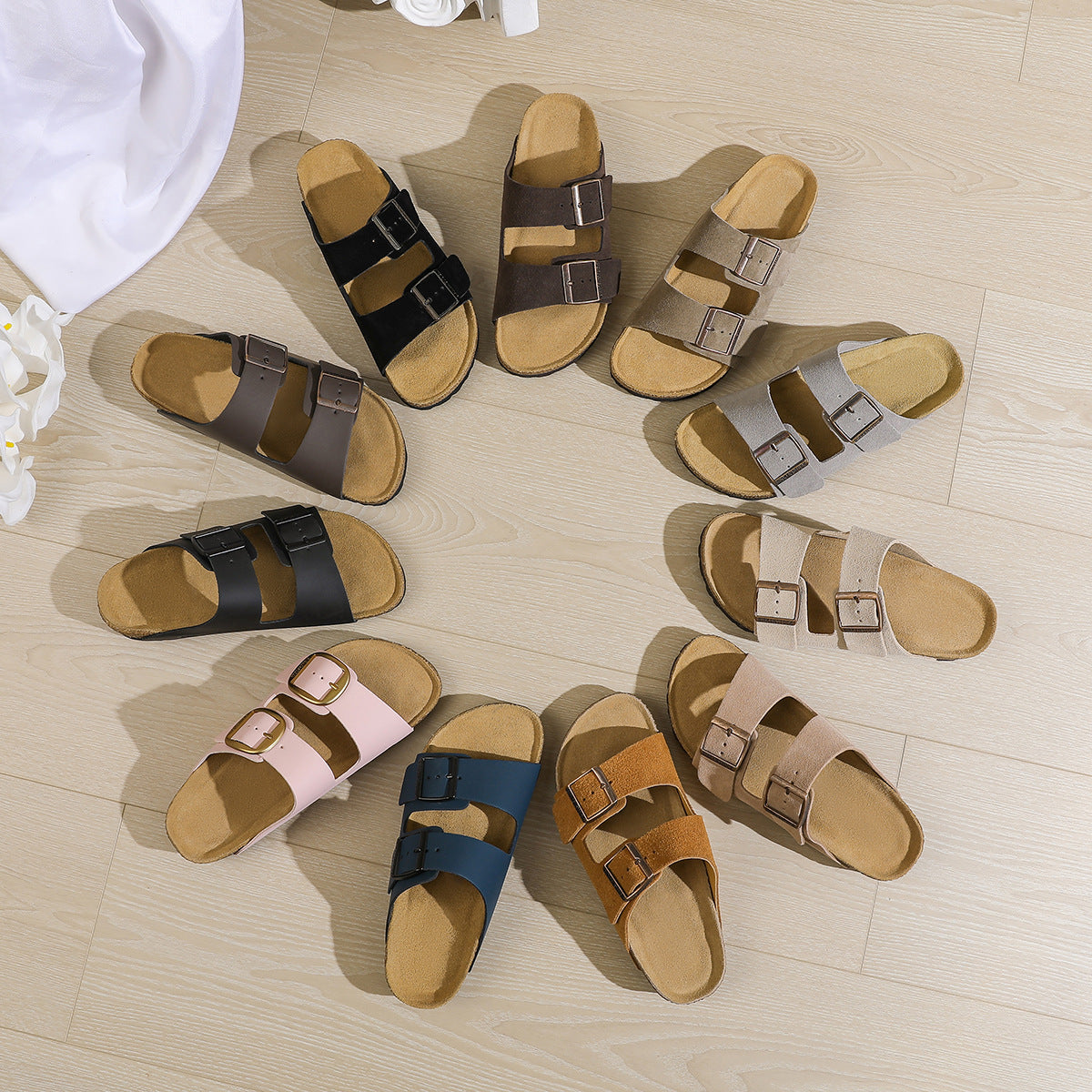 Women's & Men's Pure Original Cork Double-breasted Outerwear Two-word Sandals