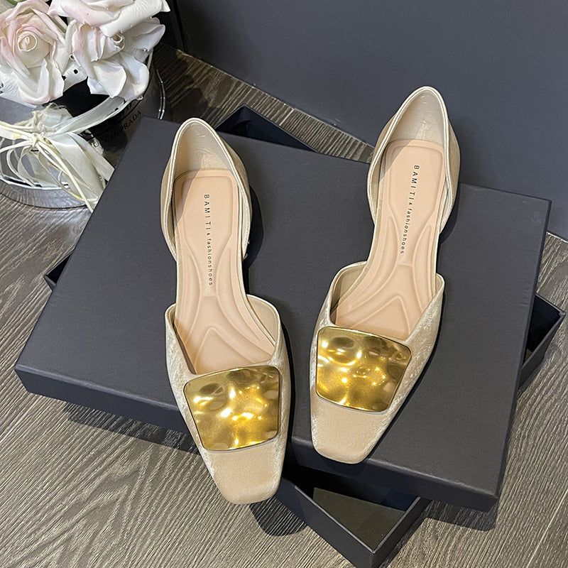 Style Square Toe Metal With Hidden Female Gentle Temperament Women's Fashion Shoes