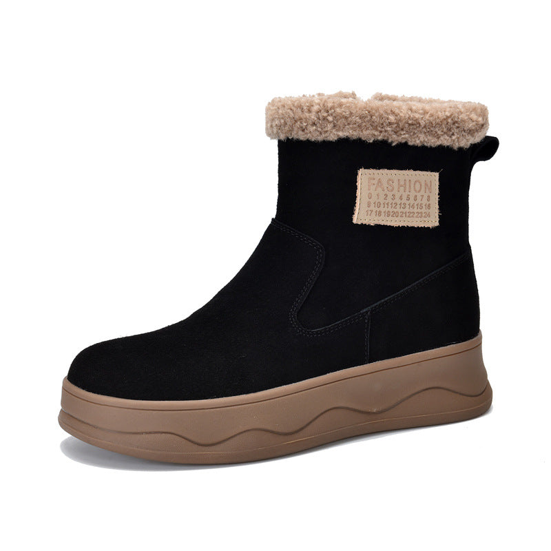 Women's Veet Skin Warm Lamb Wool Lining Snow Boots