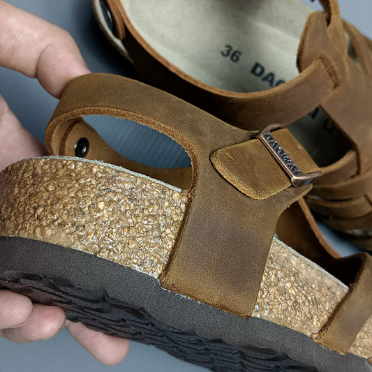 Women's Woven First Layer Cowhide Retro Fashion Sandals
