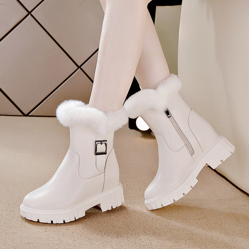 Women's Height Increasing Insole Female Winter Middle Rabbit Snow Boots