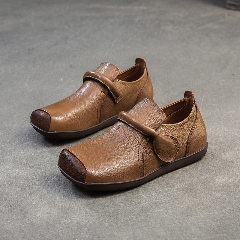 Women's Square Toe Flat Top Layer Cowhide Commuter Women's Shoes