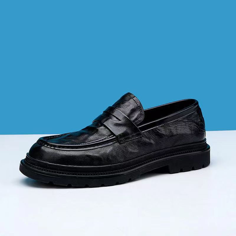 Men's British Round Toe Trendy Thick Bottom Men's Business Leather Shoes