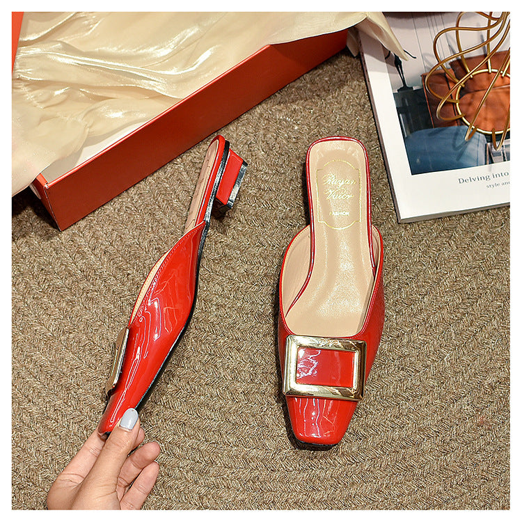 Women's Toe Half Thick Flat Pumps Metal Heels