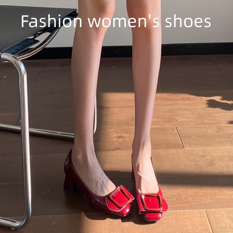 Square Toe Nude Color With Skirt Chunky Pumps Female Women's Shoes