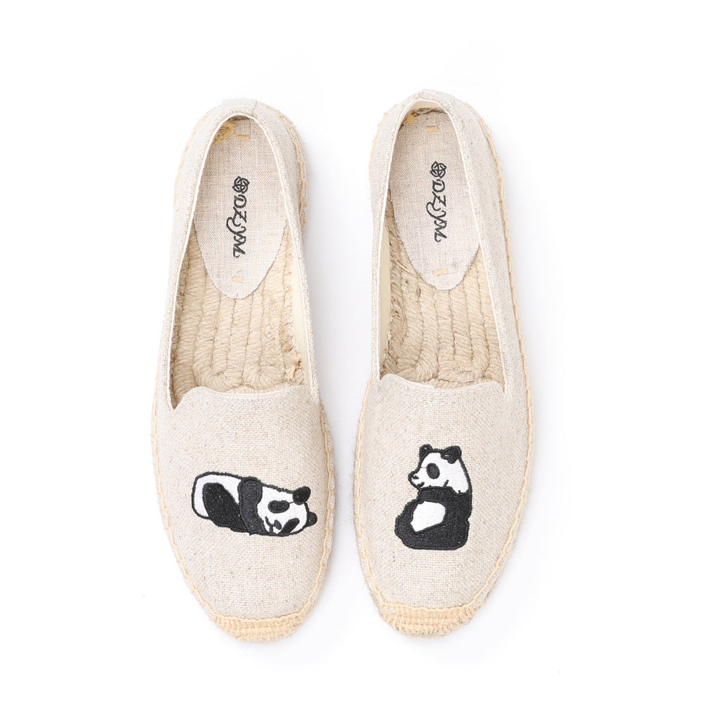 Women's Creative Platform Round Toe Embroidered Slip-on Canvas Shoes