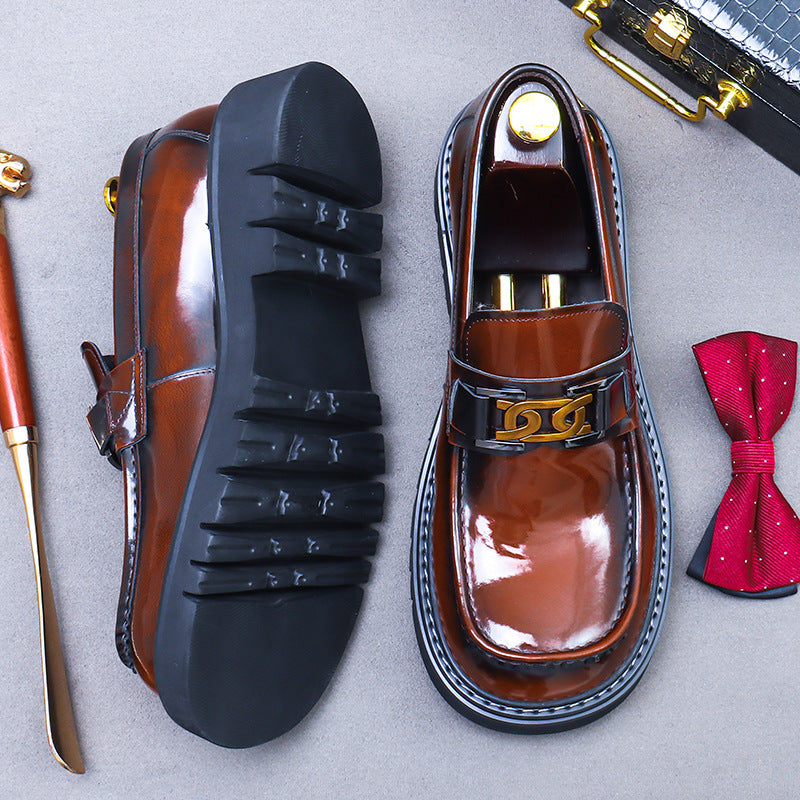 Men's Big Toe Thick Bottom Increased Cowhide Leather Shoes