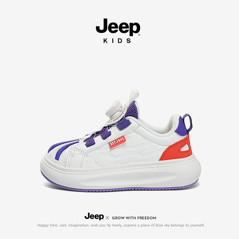 Children's Boy Medium Large Running Button White Sneakers