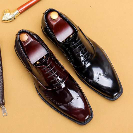Men's Glossy Patent British Style Carving Business Leather Shoes