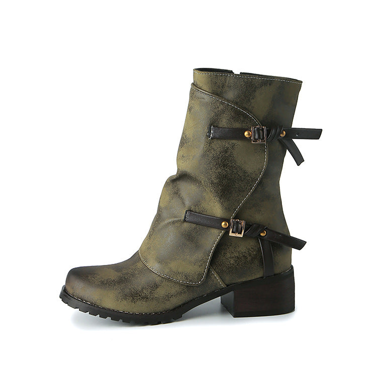 Belt Buckle Martin Square Low Female Boots