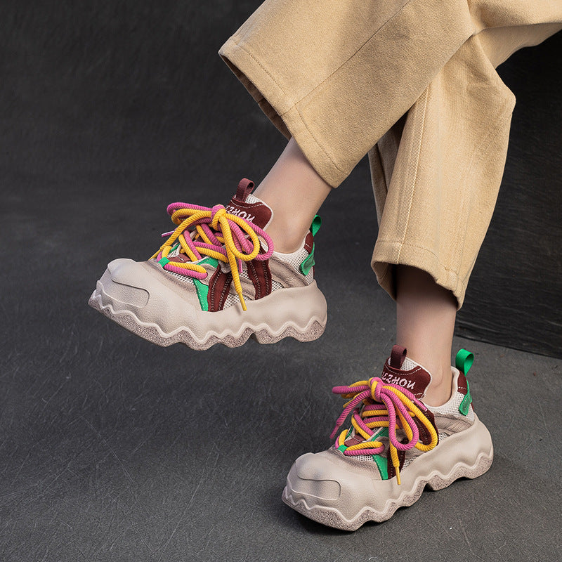 Women's Style Thick Bottom Color Matching Breathable Clunky Casual Shoes