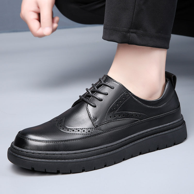 Men's Autumn Genuine Brogue Formal Wear Thick Bottom Men's Business Leather Shoes