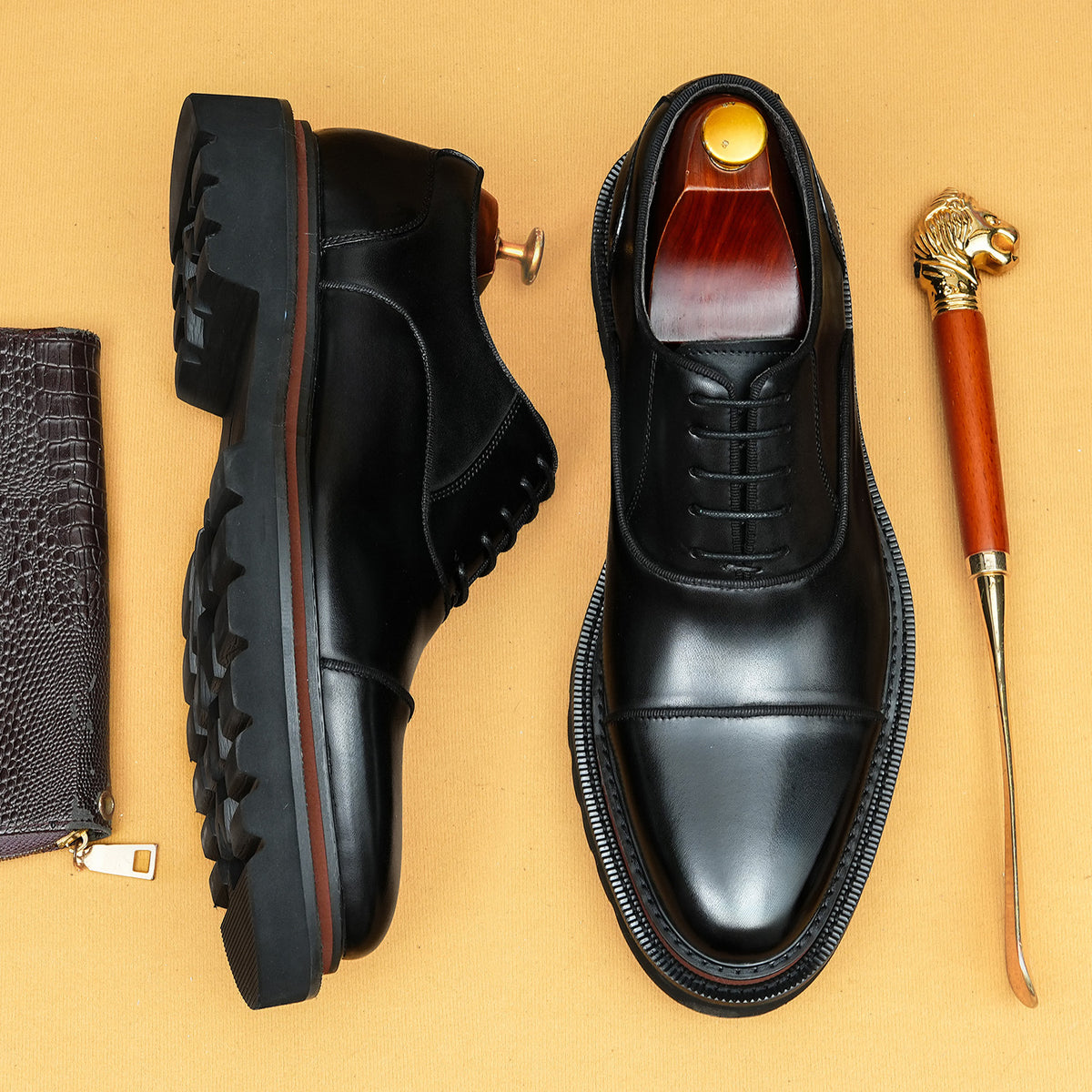 Men's Oxford British Color Block Platform Bridegroom Leather Shoes