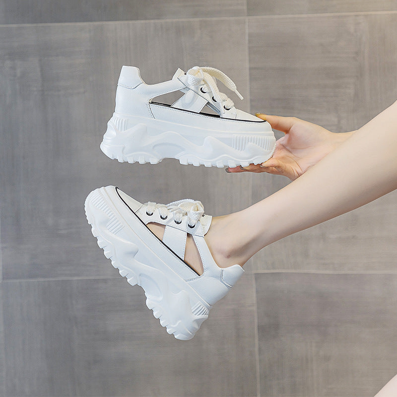 Women's Platform Roman Style White Hole Sandals