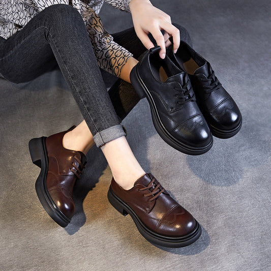 Women's Breathable Platform Black Authentic Single-layer Round Loafers