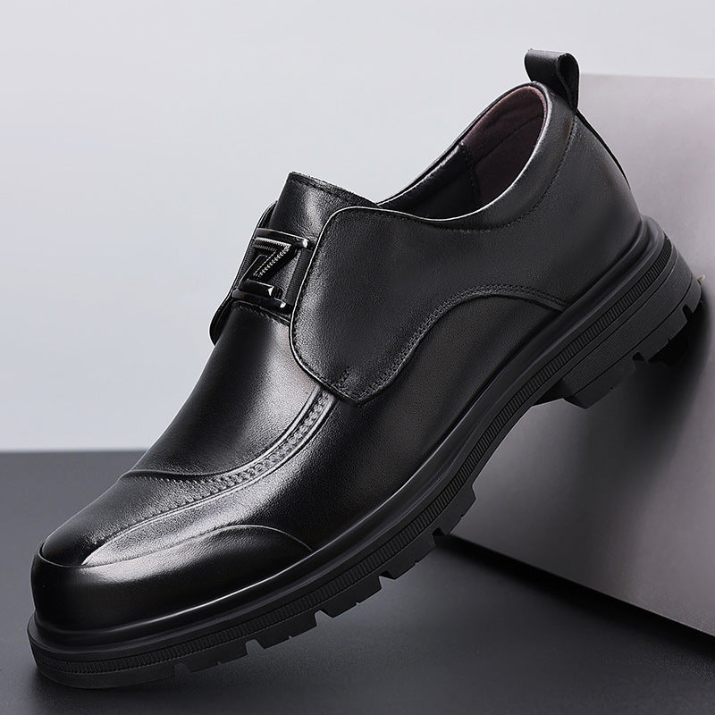 Men's Layer Cowhide Business Commuter Platform Slip-on Leather Shoes