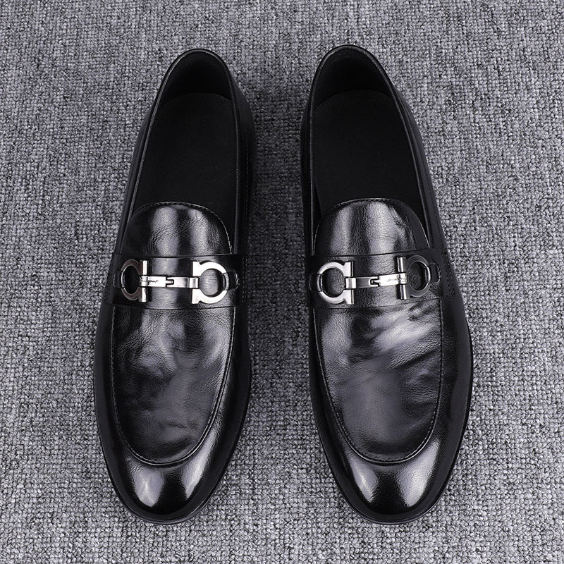 Men's Pure Business Korean Style Trendy Buckle Leather Shoes