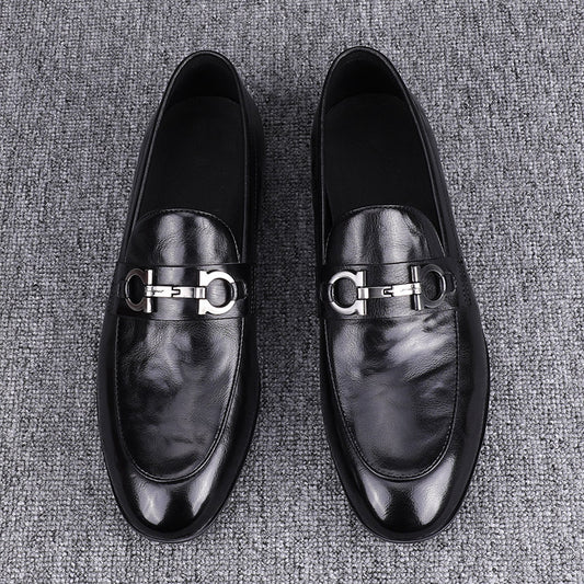 Men's Pure Business Korean Style Trendy Buckle Leather Shoes