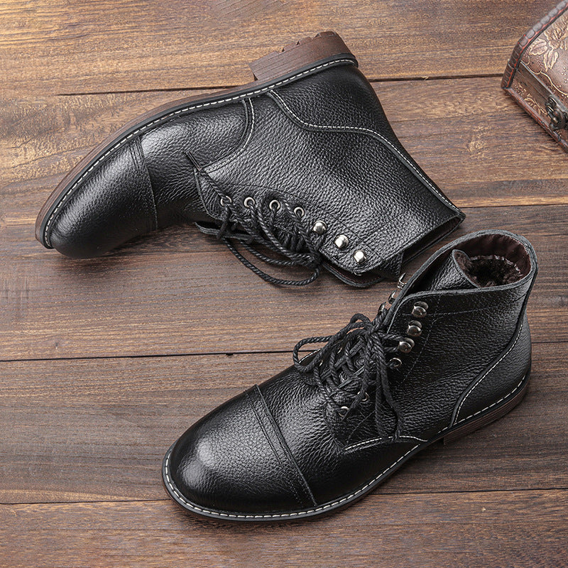 First Layer Cowhide Winter Fleece-lined Martin Boots
